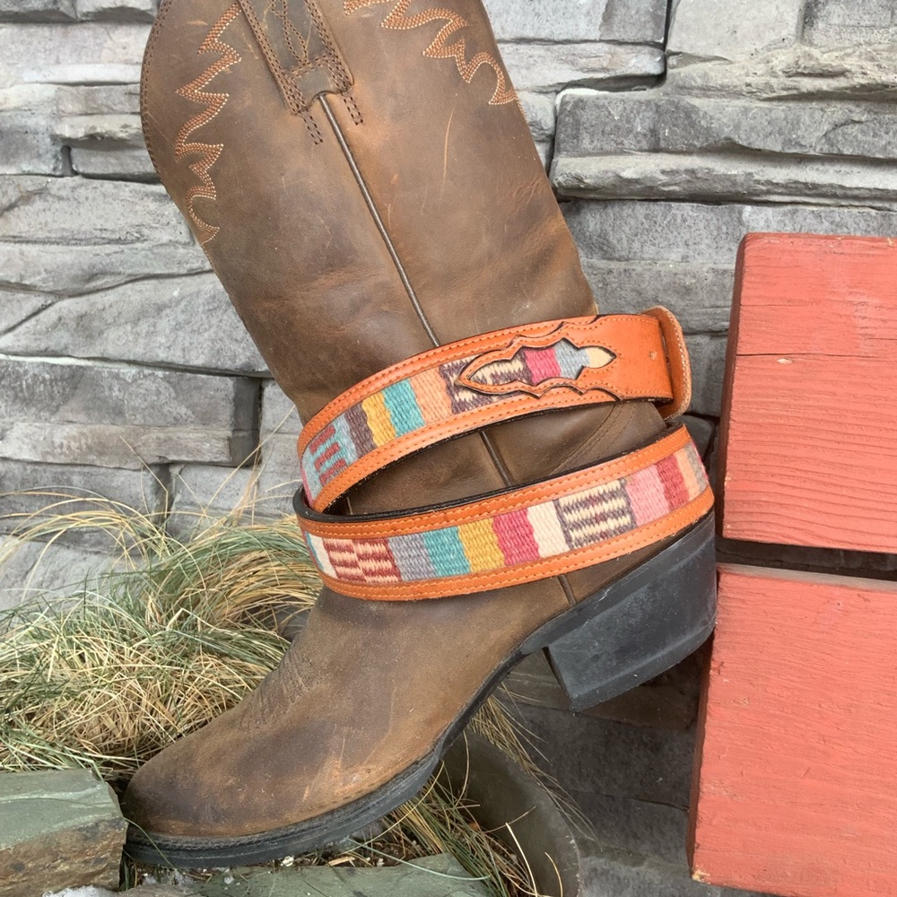 Men’s Leather Belt  with Hand Woven Insets. Size40